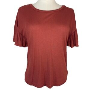 NWT Minkpink Women's Knit Top In Burnt Orange Ruffled Short Sleeve Size XS